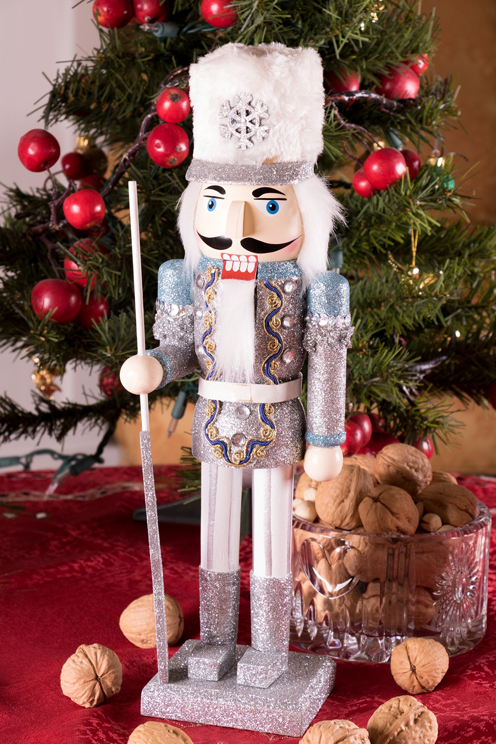 Clever Creations Snow King 14 Inch Traditional Wooden Nutcracker, Festive Christmas D  cor for Shelves and Tables